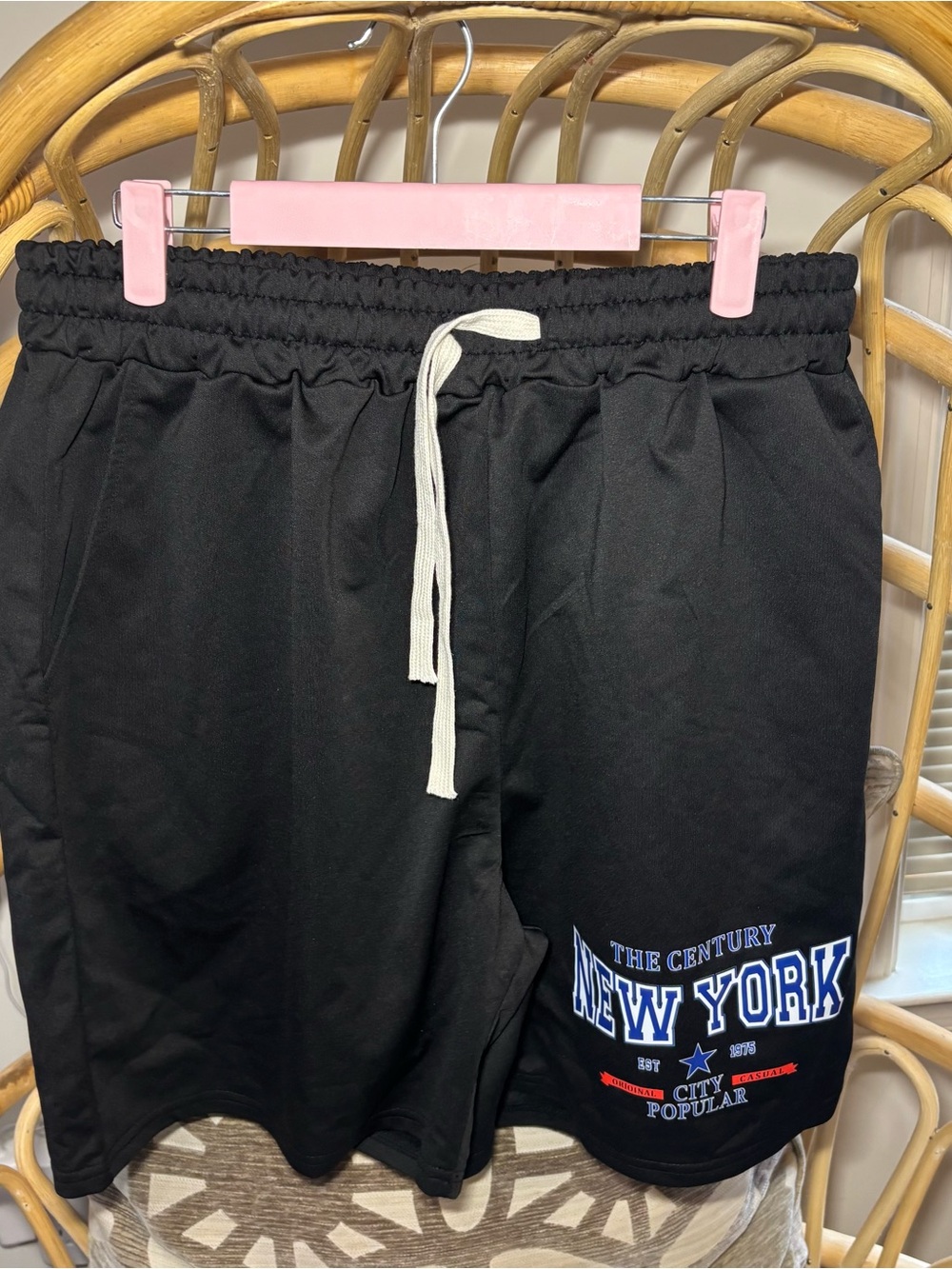 Men’s Black Athletic Basketball Shorts New York Graphic Drawstring Size XL
